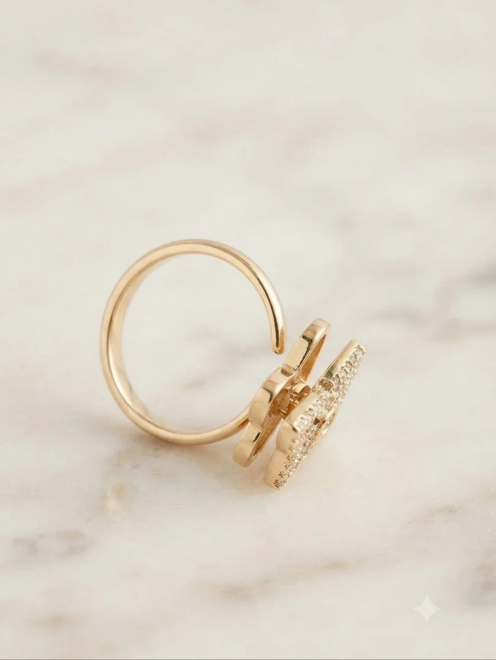 Anti Anxiety Fidget Clover CZ Adjustable Ring Gold Tone